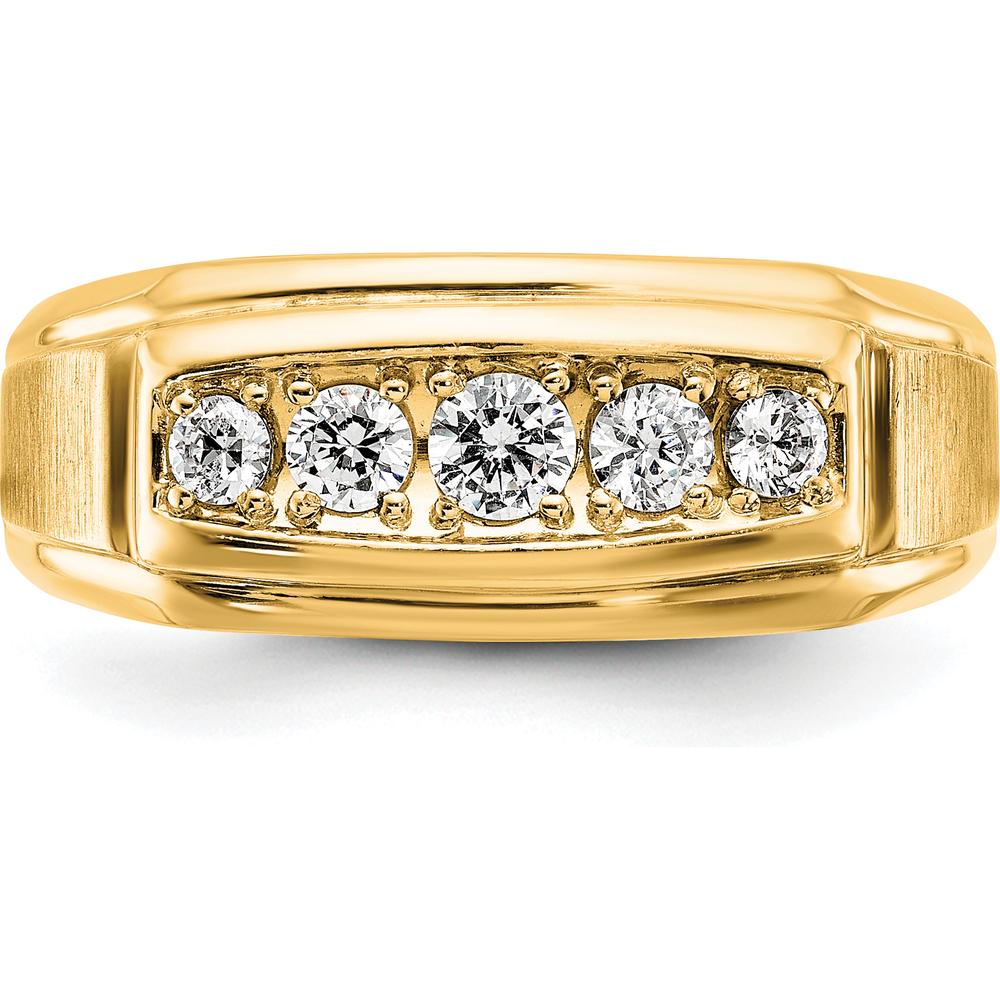 14K Yellow Gold Men's 5-Stone Diamond Ring with Polished and Satin Finish - 1/2 Carat Total Diamond Weight by Luciano & Cie