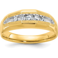 14K Yellow Gold Men's 5-Stone Diamond Ring with Polished and Satin Finish - 1/4 Carat Total Diamond Weight by IBGoodman