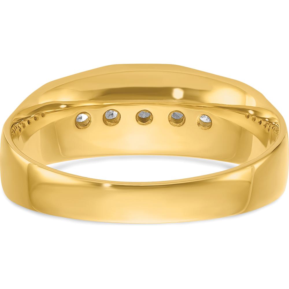 14K Yellow Gold Men's 5-Stone Diamond Ring with Polished and Satin Finish - 1/4 Carat Total Diamond Weight by IBGoodman