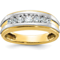 14K Yellow Gold Men's 7-Stone Polished Diamond Ring with White Rhodium Accents - 1/2 Carat Total Diamond Weight by IBGoodman