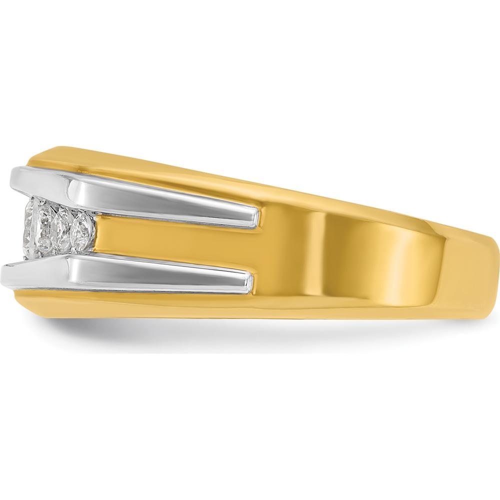 14K Yellow Gold Men's 7-Stone Polished Diamond Ring with White Rhodium Accents - 1/2 Carat Total Diamond Weight by IBGoodman