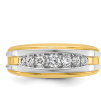 14K Yellow Gold Men's 7-Stone Polished Diamond Ring with White Rhodium Accents - 1/2 Carat Total Diamond Weight by IBGoodman