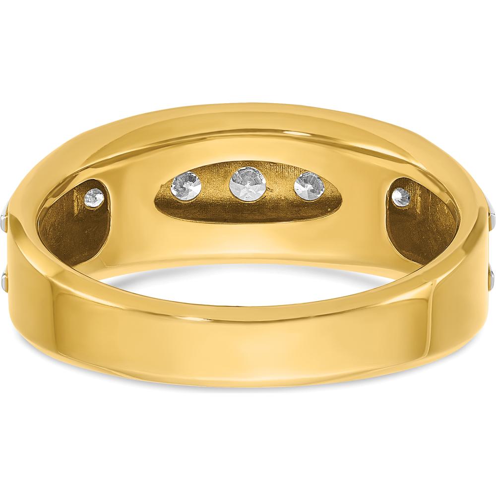 14K Yellow Gold Men's 7-Stone Polished Diamond Ring with White Rhodium Accents - 1/2 Carat Total Diamond Weight by IBGoodman