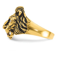 14K Yellow Gold Men's Antiqued Lion Ring with Diamond and Ruby - 0.10 Carats Total Gem Weight by IBGoodman