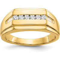 14K Yellow Gold Men's Band Ring with 6 Round Diamonds - 0.041 Carat Total Diamond Weight by 0