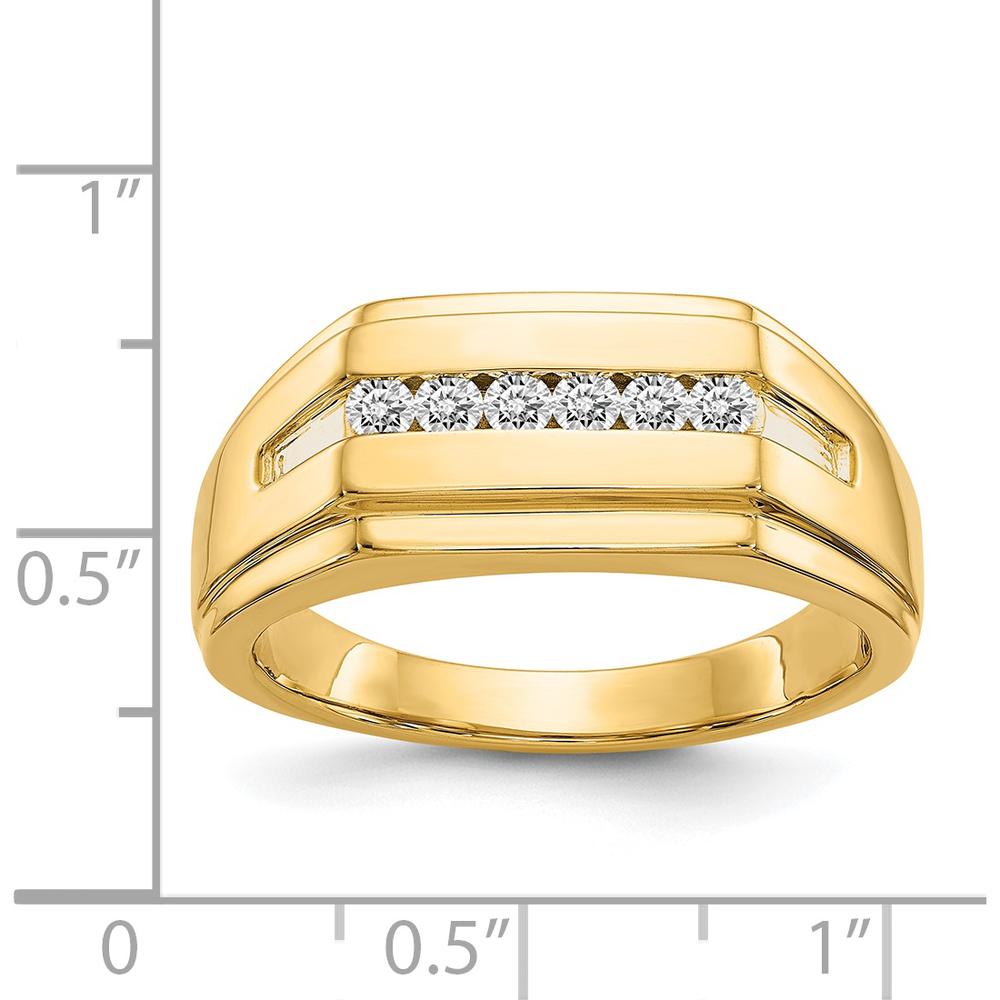 14K Yellow Gold Men's Band Ring with 6 Round Diamonds - 0.041 Carat Total Diamond Weight by 0