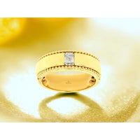 14K Yellow Gold Men's Band Ring with Emerald Cut Diamond and Beaded Milgrain-Style Edges - 0.40 Carat Diamond Weight - Royal Jewelry