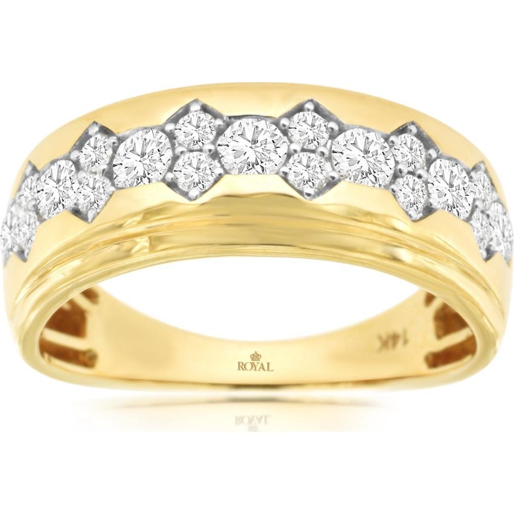 14K Yellow Gold Men's Band Ring with Round Diamonds - 1.00 Carat Total Diamond Weight - Royal Jewelry