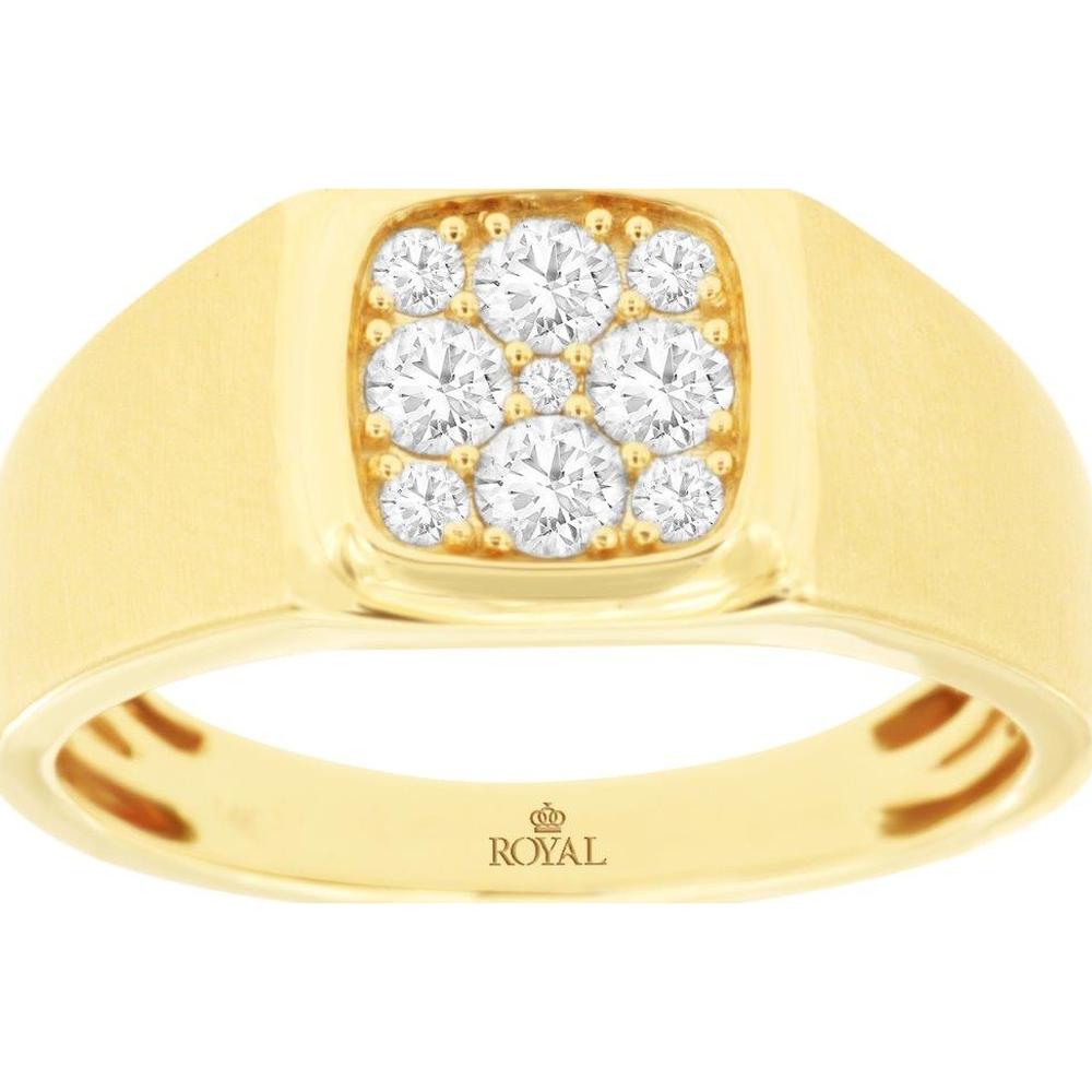 14K Yellow Gold Men's Band Ring with Square Cluster of Round Diamonds - 0.50 Carat Total Diamond Weight - Royal Jewelry