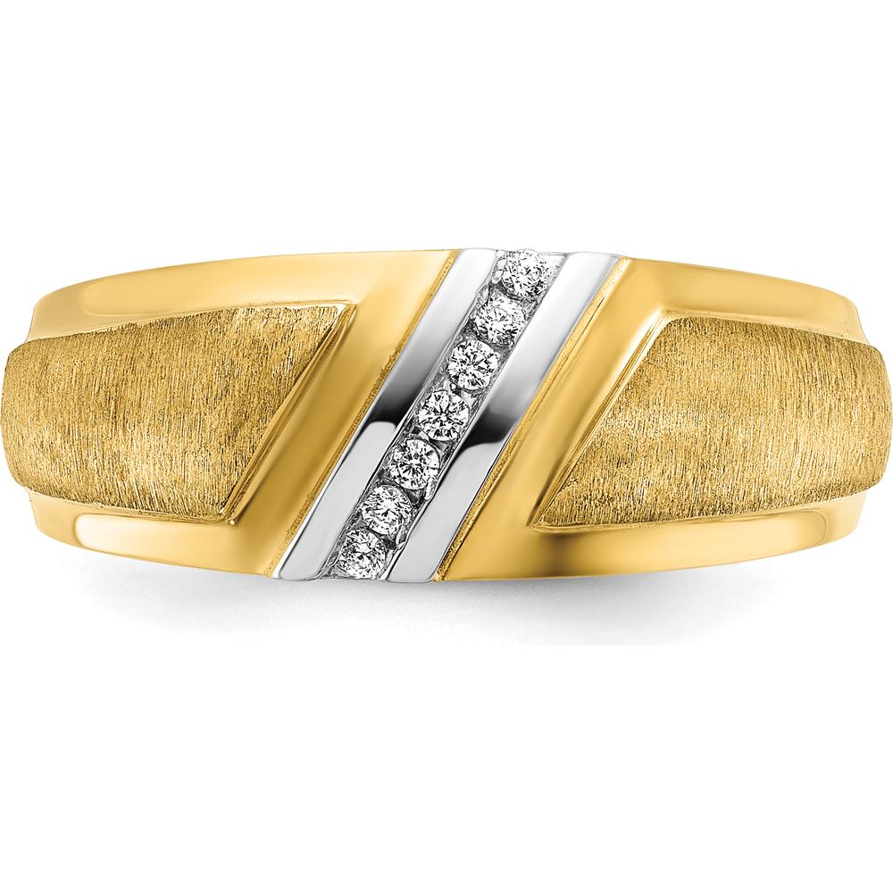 14K Yellow Gold Men's Band with 6 Round Diamonds and White Rhodium Accents - 1/20 Carats Total Diamond Weight by IBGoodman