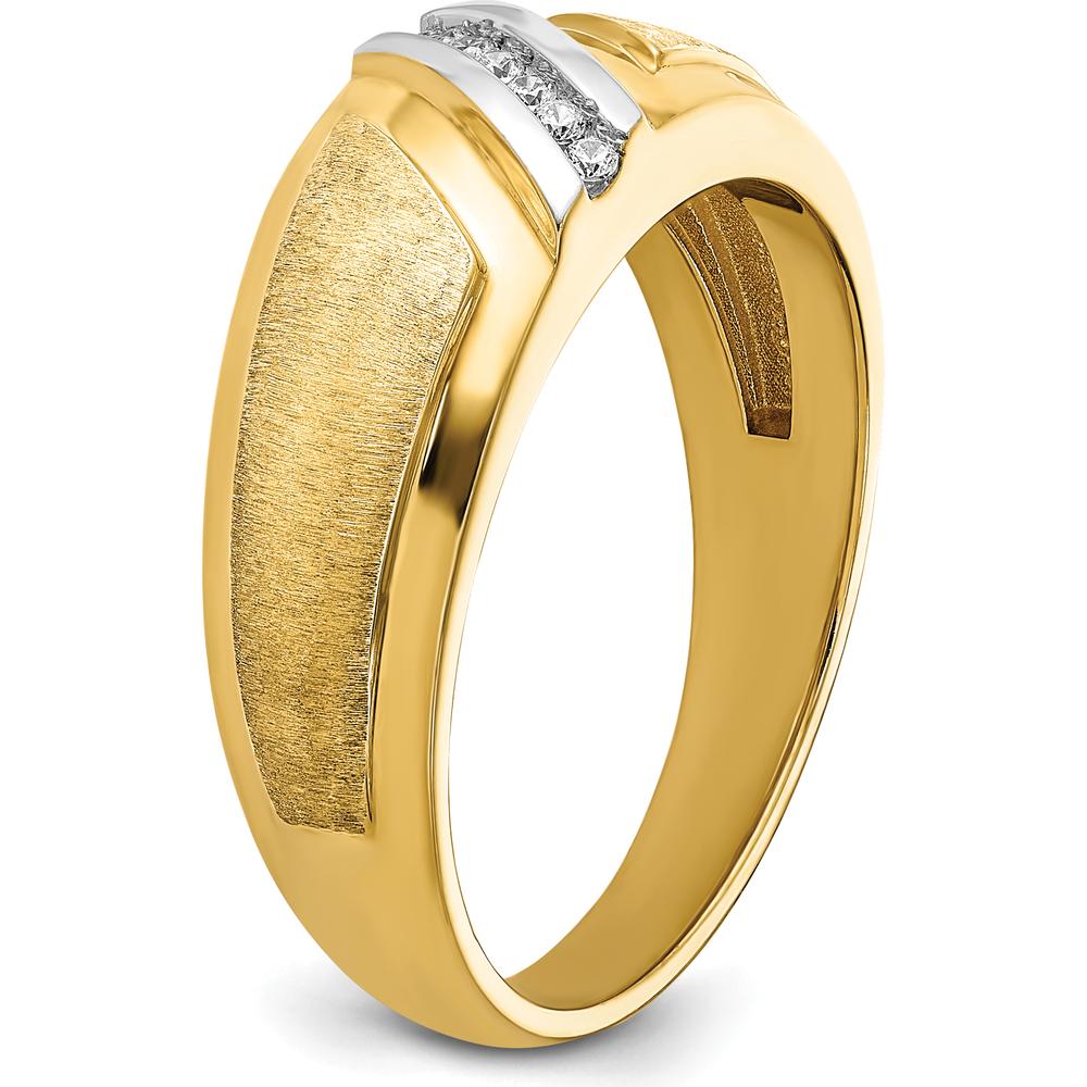 14K Yellow Gold Men's Band with 6 Round Diamonds and White Rhodium Accents - 1/20 Carats Total Diamond Weight by IBGoodman