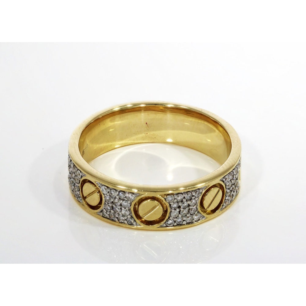 14K Yellow Gold Men's Band with Bezel-Set Screw Motif Round Diamonds and Pavé Accents - 0.38 Carat Total Diamond Weight by Auriventus