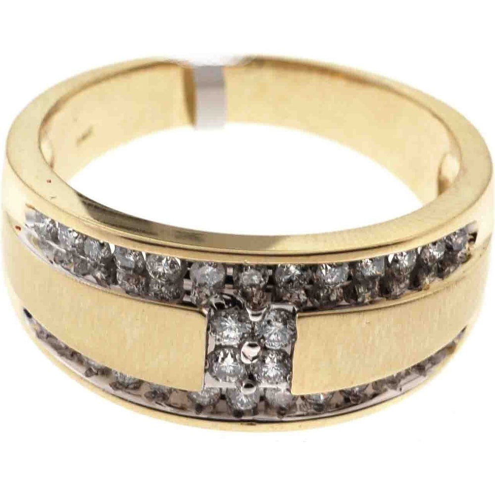 14K Yellow Gold Men's Band with Channel Set Round Diamonds and Square Cluster Center - 0.63 Carat Total Diamond Weight by Auriventus