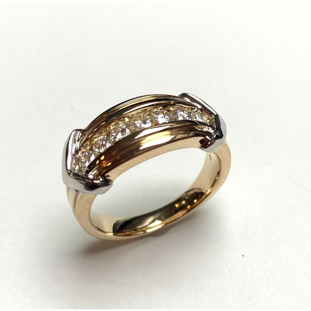 14K Yellow Gold Men's Band with Channel-Set Round Diamonds and White Gold Accents - 0.74 Carat Total Diamond Weight by Auriventus