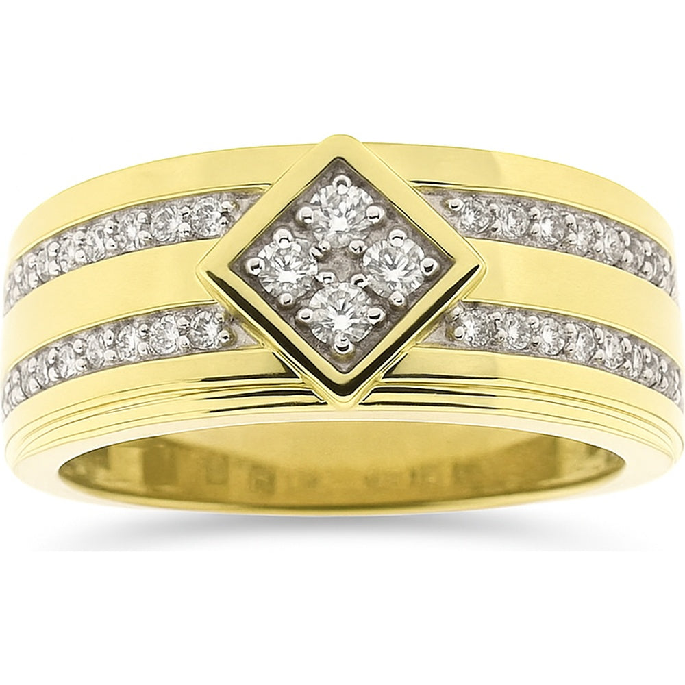 14K Yellow Gold Men's Band with Geometric Center Motif and Channel-Set Round Diamonds - 0.51 Carat Total Diamond Weight by Auriventus