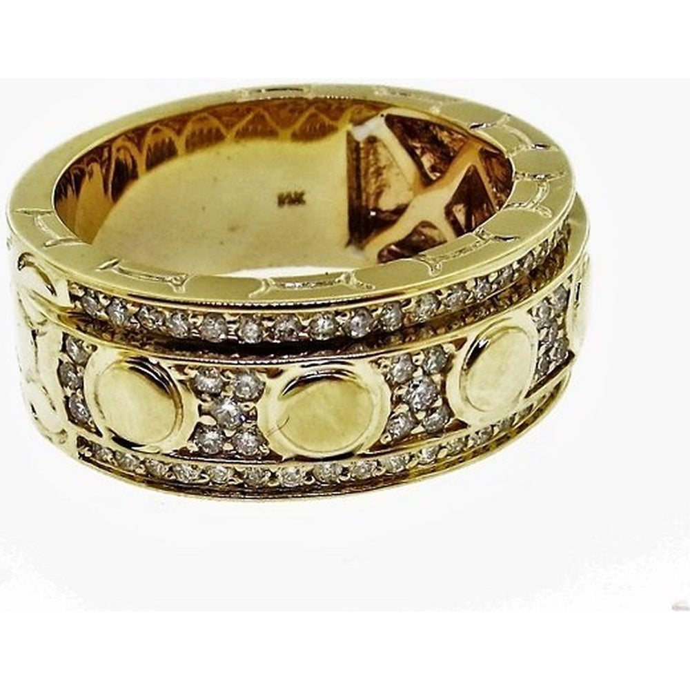 14K Yellow Gold Men's Band with Milgrain Detail and Pavé Set Round Diamonds - 0.85 Carat Total Diamond Weight by Auriventus