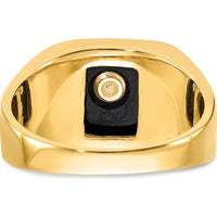14K Yellow Gold Men's Black Enamel Masonic Ring with Engraved Symbols and Polished Tapered Band by IBGoodman