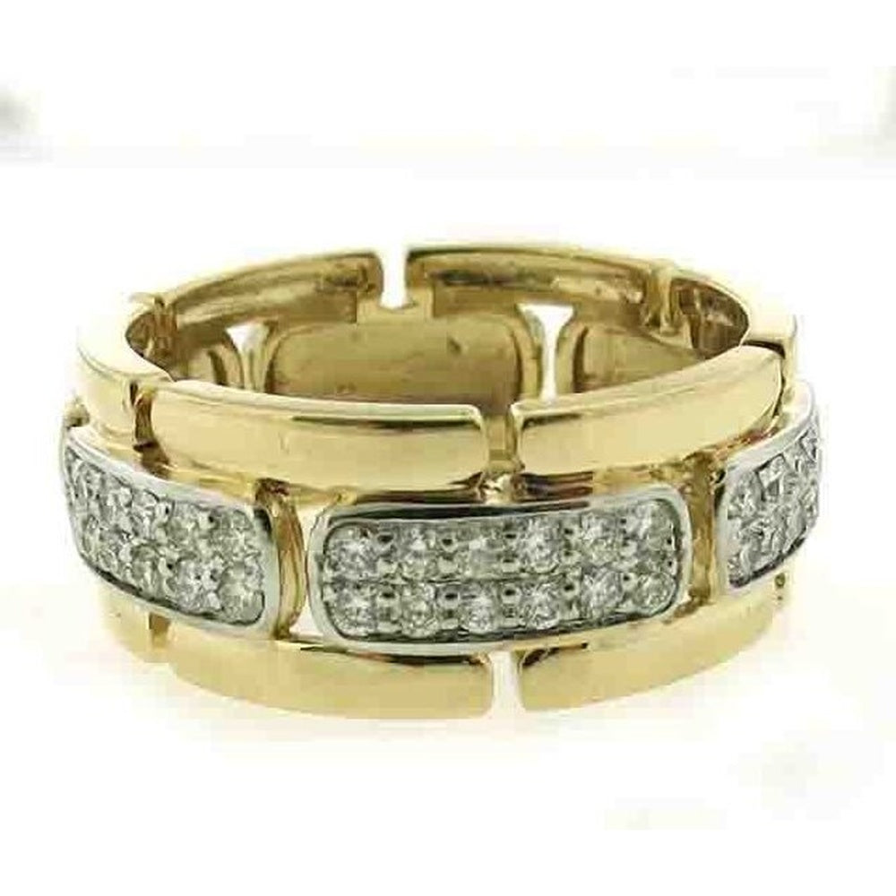 14K Yellow Gold Men's Bold Link Band with Prong-Set Round Diamonds - 0.82 Carat Total Diamond Weight by Auriventus
