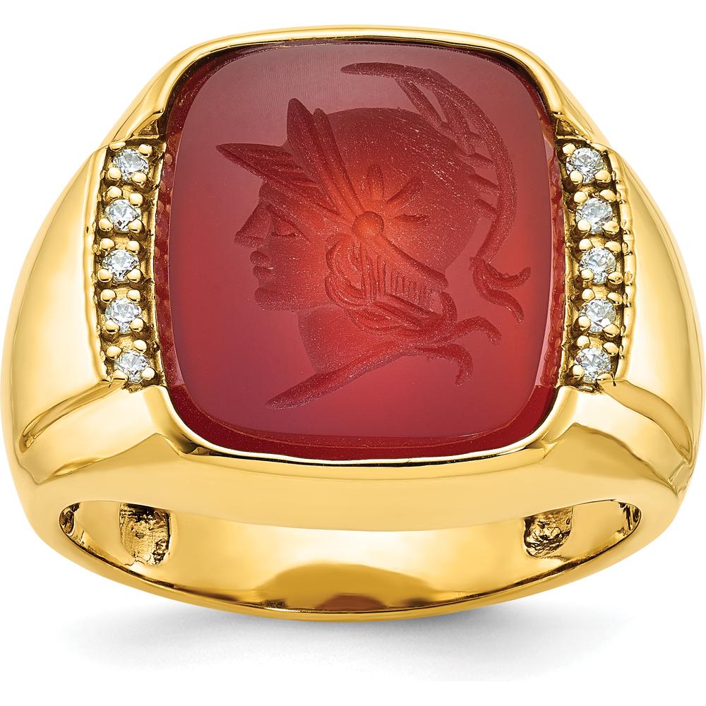 14K Yellow Gold Men's Carnelian and 1/10 Carats Diamond Ring by IBGoodman