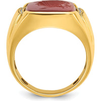 14K Yellow Gold Men's Carnelian and 1/10 Carats Diamond Ring by IBGoodman