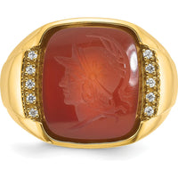 14K Yellow Gold Men's Carnelian and 1/10 Carats Diamond Ring by IBGoodman