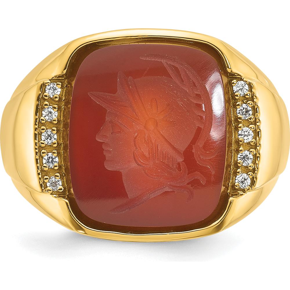 14K Yellow Gold Men's Carnelian and 1/10 Carats Diamond Ring by IBGoodman