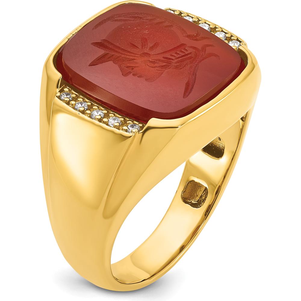 14K Yellow Gold Men's Carnelian and 1/10 Carats Diamond Ring by IBGoodman