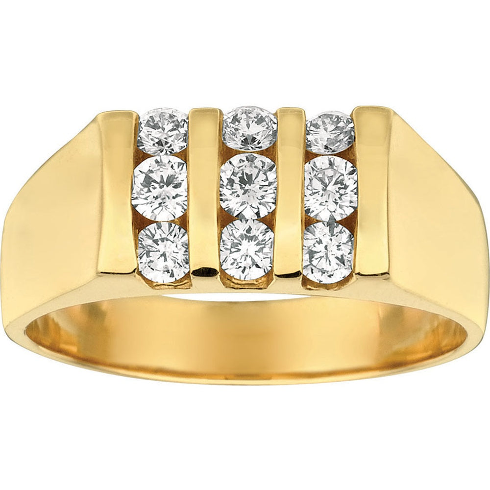 14K Yellow Gold Men's Channel-Set Diamond Band with 9 Round Brilliant Diamonds - 0.95 Carat Total Diamond Weight - Royal Jewelry