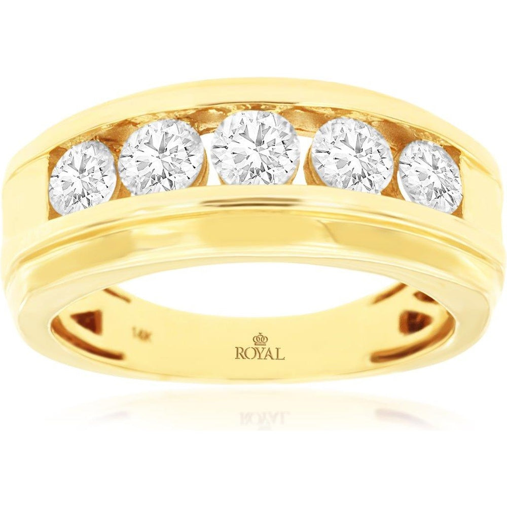 14K Yellow Gold Men's Channel Set Diamond Band with Round Cut Diamonds - 1.50 Carat Total Diamond Weight - Royal Jewelry