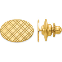 14K Yellow Gold Men's Checkered Pattern Oval Tie Tac - Polished Finish by 0
