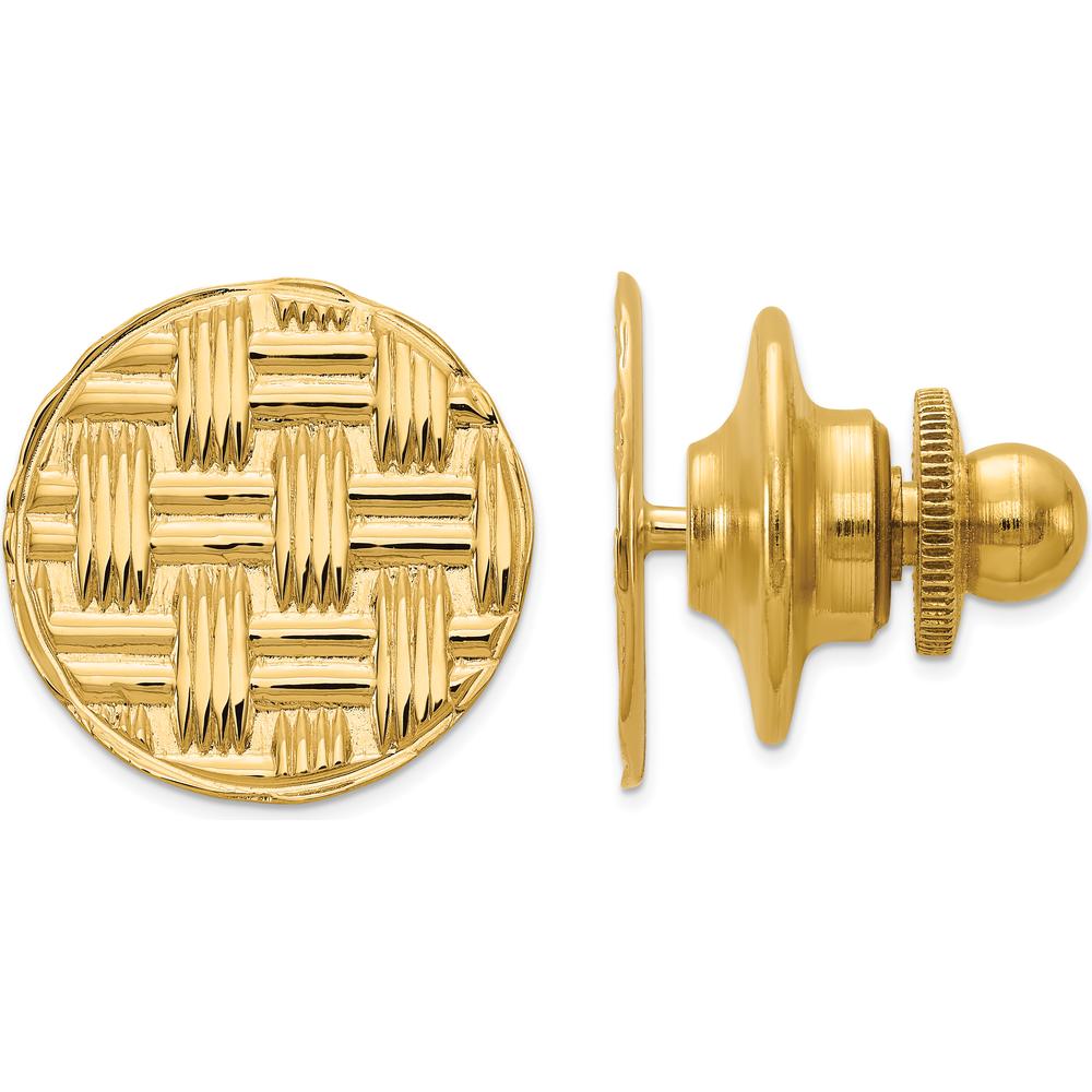 14K Yellow Gold Men's Circular Basketweave Textured Tie Tac - 12.93mm by 0
