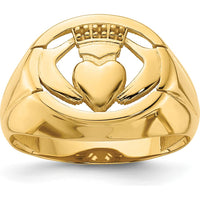 14K Yellow Gold Men's Claddagh Ring Mounting with Polished Finish - Size 8 to 12 by IBGoodman