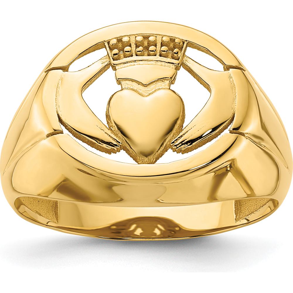 14K Yellow Gold Men's Claddagh Ring Mounting with Polished Finish - Size 8 to 12 by IBGoodman