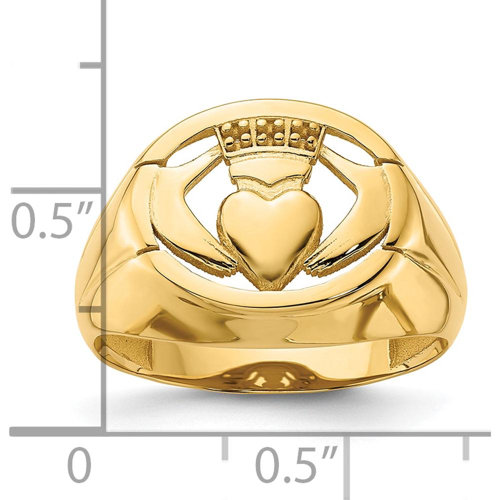 14K Yellow Gold Men's Claddagh Ring Mounting with Polished Finish - Size 8 to 12 by IBGoodman