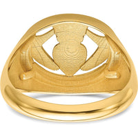 14K Yellow Gold Men's Claddagh Ring with Crowned Heart and Hands Motif by Oro Pregiato