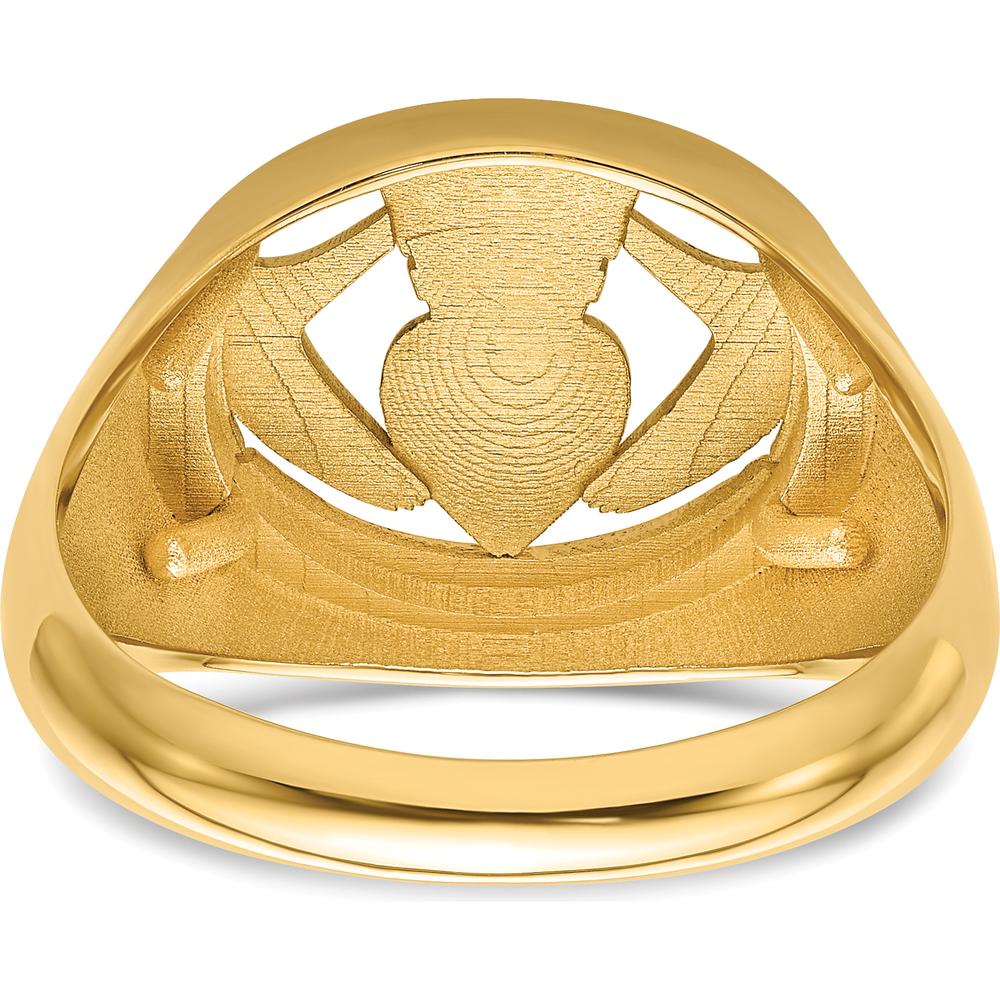 14K Yellow Gold Men's Claddagh Ring with Crowned Heart and Hands Motif by Oro Pregiato