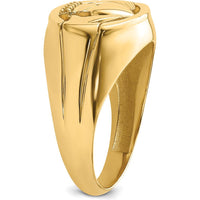 14K Yellow Gold Men's Claddagh Ring with Crowned Heart and Hands Motif by Oro Pregiato