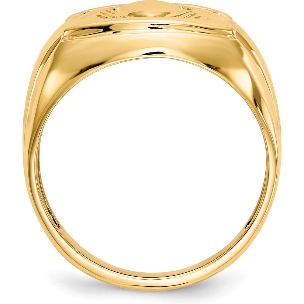 14K Yellow Gold Men's Claddagh Ring with Diamonds and Onyx - 0.003 Carat Total Diamond Weight by Oro Pregiato