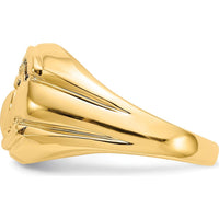 14K Yellow Gold Men's Claddagh Ring with Diamonds and Onyx - 0.003 Carat Total Diamond Weight by Oro Pregiato