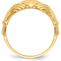 14K Yellow Gold Men's Claddagh Ring with Textured Band - Symbol of Love and Loyalty by Oro Pregiato