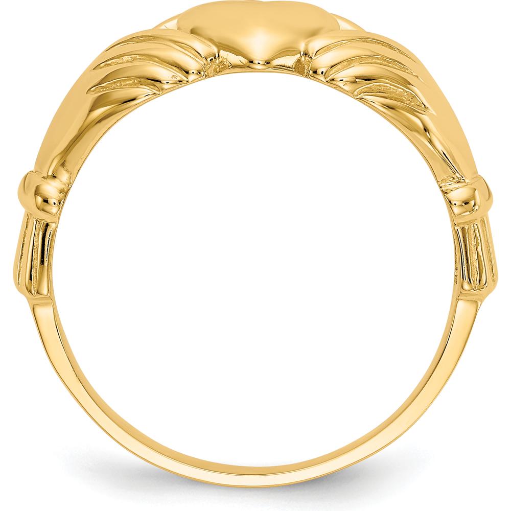 14K Yellow Gold Men's Claddagh Ring with Textured Band - Symbol of Love and Loyalty by Oro Pregiato