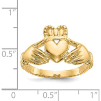 14K Yellow Gold Men's Claddagh Ring with Textured Band - Symbol of Love and Loyalty by Oro Pregiato