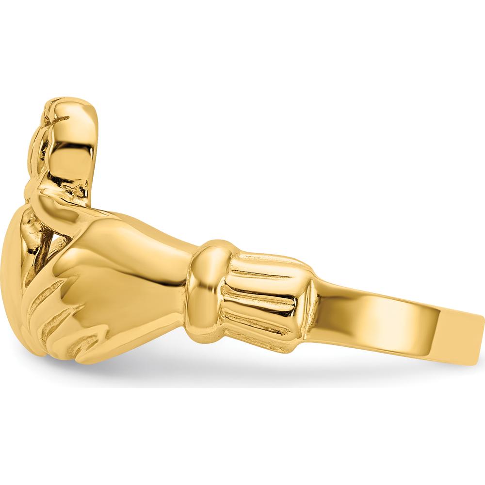 14K Yellow Gold Men's Claddagh Ring with Textured Band - Symbol of Love and Loyalty by Oro Pregiato