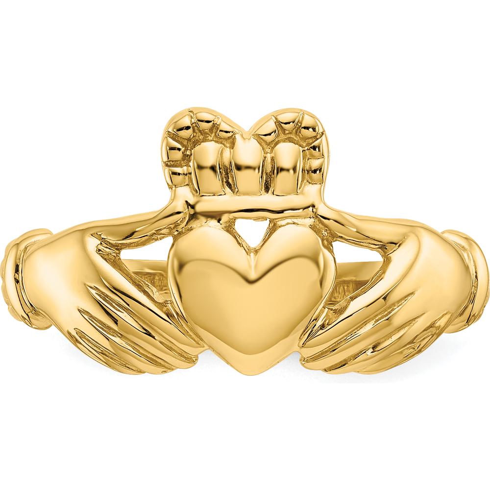 14K Yellow Gold Men's Claddagh Ring with Textured Band - Symbol of Love and Loyalty by Oro Pregiato