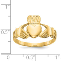 14K Yellow Gold Men's Claddagh Ring with Textured Finish - Symbol of Love and Loyalty by Oro Pregiato