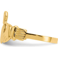 14K Yellow Gold Men's Claddagh Ring with Textured Finish - Symbol of Love and Loyalty by Oro Pregiato