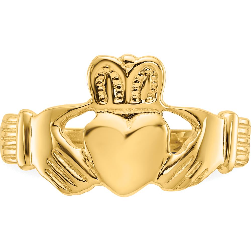 14K Yellow Gold Men's Claddagh Ring with Textured Finish - Symbol of Love and Loyalty by Oro Pregiato