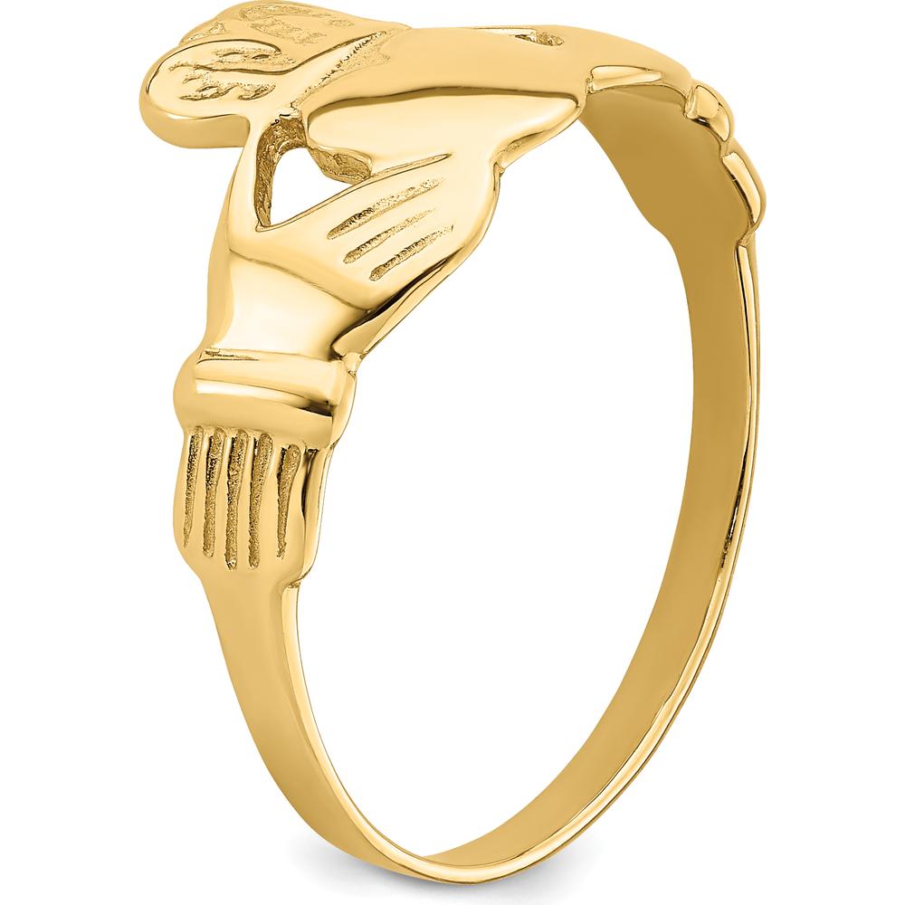 14K Yellow Gold Men's Claddagh Ring with Textured Finish - Symbol of Love and Loyalty by Oro Pregiato