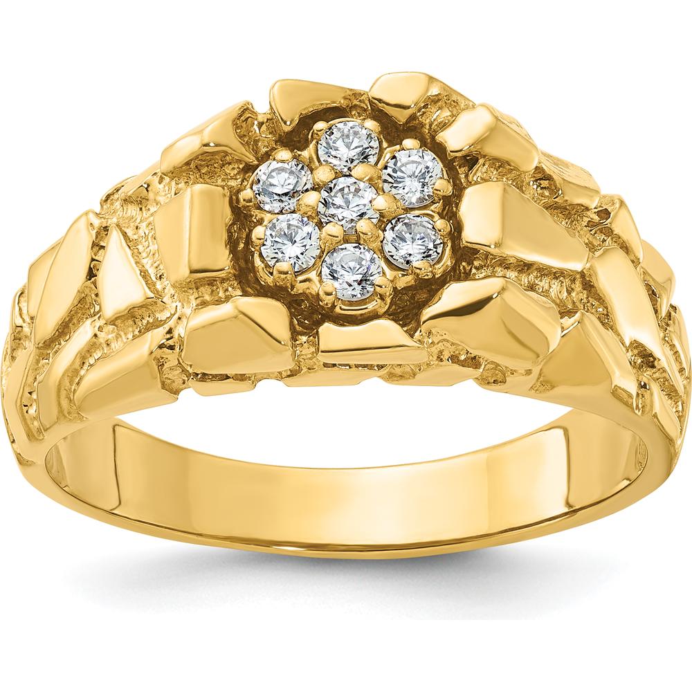 14K Yellow Gold Men's Cluster Diamond Nugget Ring with 7 Diamonds by IBGoodman