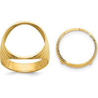 14K Yellow Gold Men's Coin Bezel Ring with Diamond-Cut Ribbed Edge - Customizable for 1/10 oz. American Eagle Coin by Numis Coin Jewelry